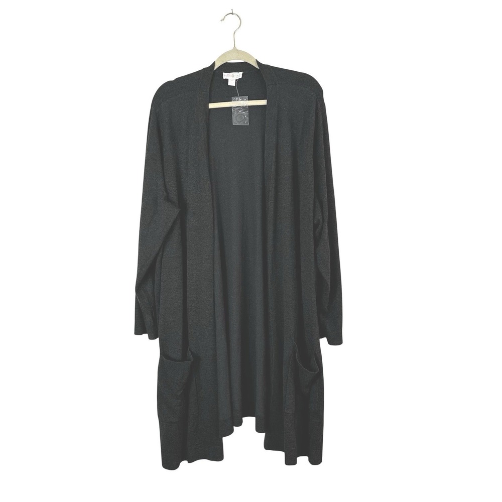 Belle by Kim Gravel Open Front Long Cardigan Duster Pockets Womens 3X Dark‎ Gray